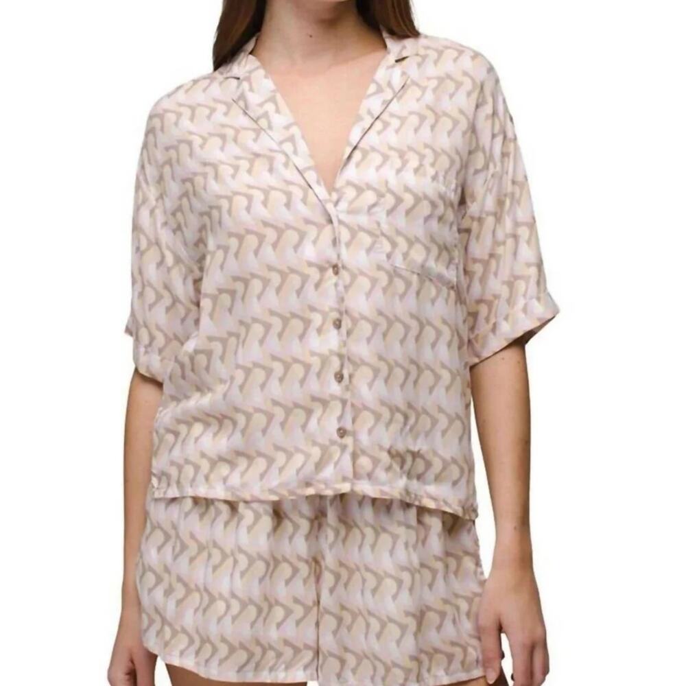 Prana Iguala Top Women's XS Willow Retro Geo Relaxed Fit Button Up Cropped